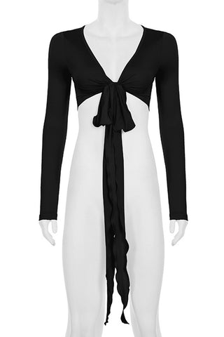 Tie-Front Long Sleeve Top