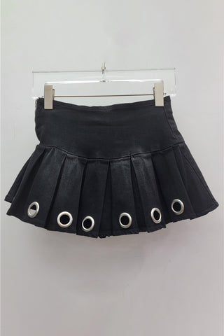 Pleated Grommet Mini Skirt