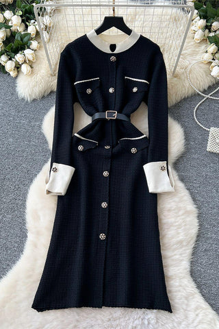 Buttoned Knit Casual Dress