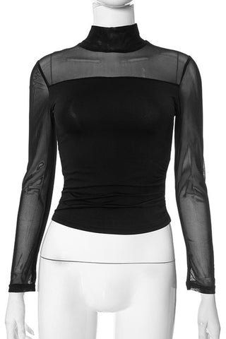 Sheer Panel Long-Sleeve T-Shirt