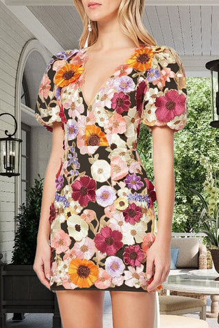 Floral Detail Evening Mini Dress