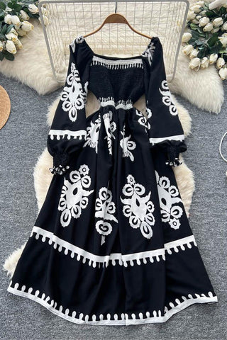 Printed Puff Sleeve Casual Dress