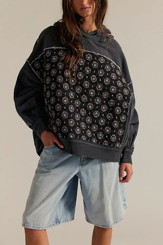 Patchwork Quilted Hoodie Sweatshirt