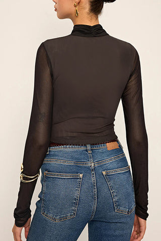 Sheer Mesh Long Sleeve Blouse