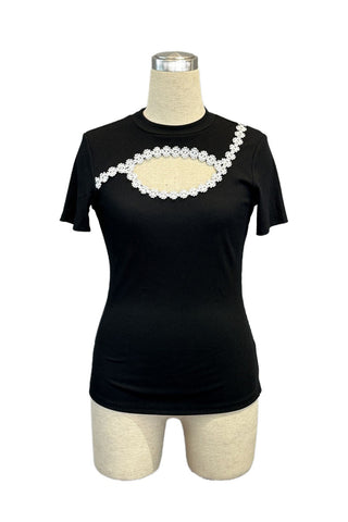 Cutout T-Shirt with Embroidered Detail