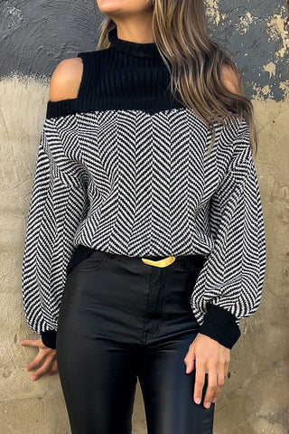 Cold Shoulder Chevron Sweater