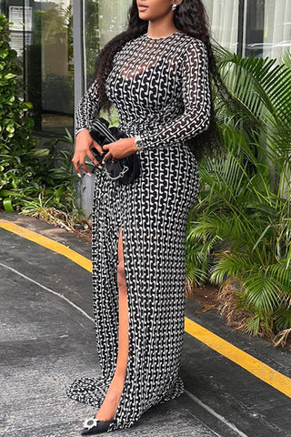 Long-Sleeve Patterned Casual Dress