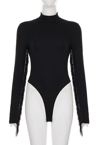 Fringe Detail Long-Sleeve Bodysuit