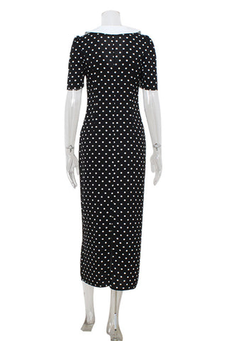 Polka Dot Midi Dress with Collar