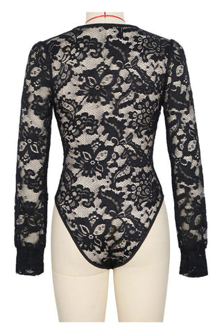 V-Neck Lace Bodysuit with Long Sleeves
