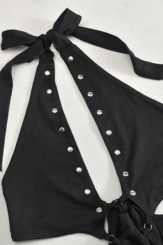 Cut-Out Halter Jumpsuit with Studs