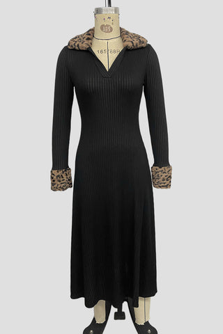 V-Neck Ribbed Casual Dress