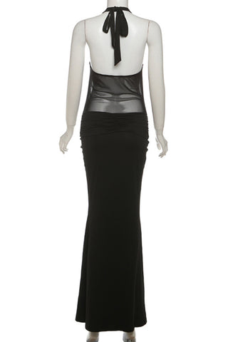 Halter Neck Maxi Dress with Sheer Detail