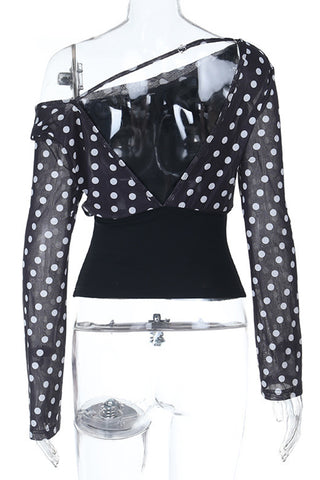 One-Shoulder Polka Dot Blouse