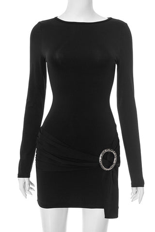 Long Sleeve Mini Dress with Waist Accent