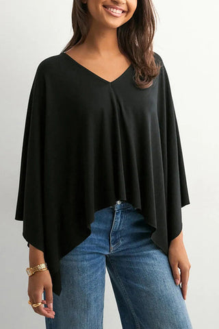 Flowing V-Neck Poncho Blouse