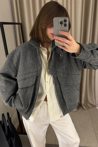 Stand-Up Collar Herringbone Jacket