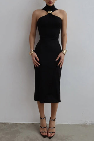 Asymmetric Halter Midi Dress