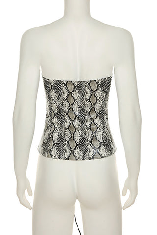 Lace-Up Strapless Snake Print Tank