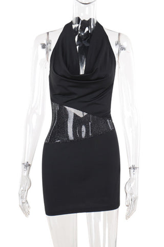 Halter Neck Mini Dress with Metallic Accents