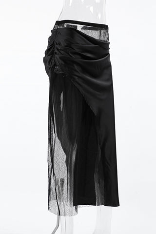Layered Mesh and Satin Drape Skirt