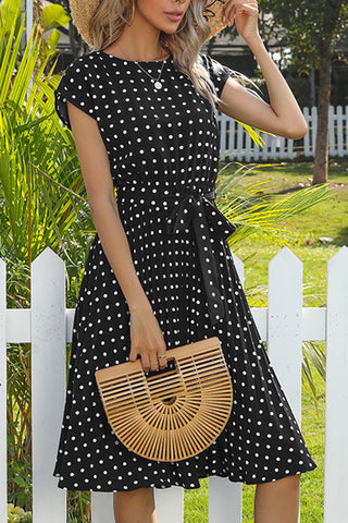 Polka Dot Tie-Waist Casual Dress