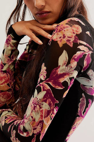 Floral Long-Sleeve Mesh Blouse