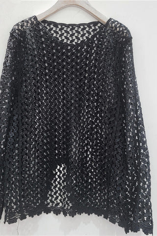 Lace Design Openwork Long Sleeve Blouse