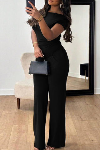 Off-Shoulder Pants Set with Ruched Detail