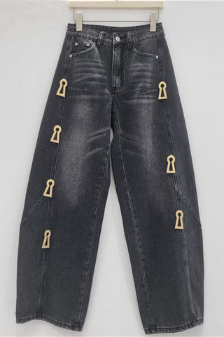 Statement Wide-Leg Jeans with Keyhole Details