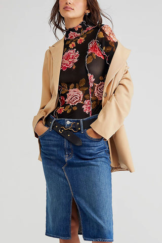 Floral Mesh Long Sleeve Blouse