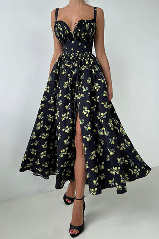 Digital Print Ruffle Backless Dress