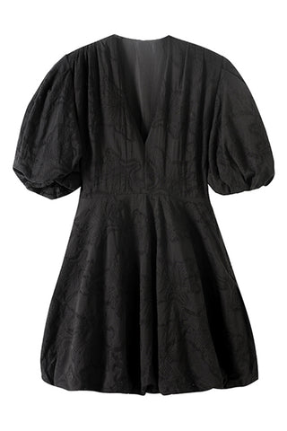 V-Neck Puff Sleeve Casual Dress