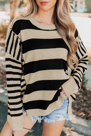 Stripe Drop Shoulder Patchwork Sweater