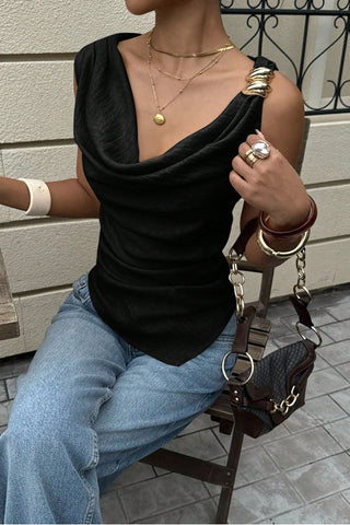 Draped Shoulder Accent Top