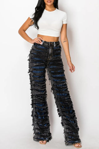 Distressed Wide Leg Denim Pants