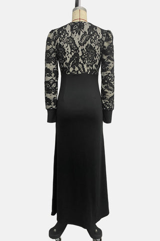 Lace-Detail Button Midi Dress