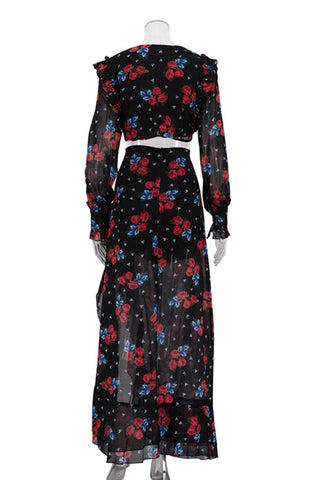 Floral Sheer Skirt Set with Ruffle Details