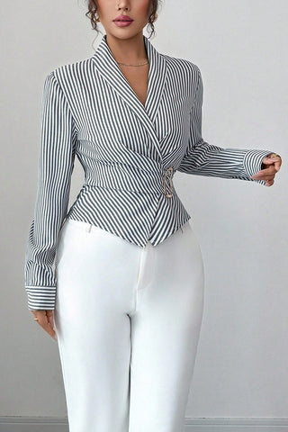Striped Wrap V-Neck Top