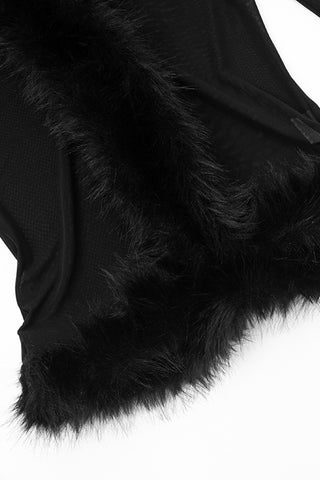 Faux Fur Trim Sheer Long Sleeve Blouse