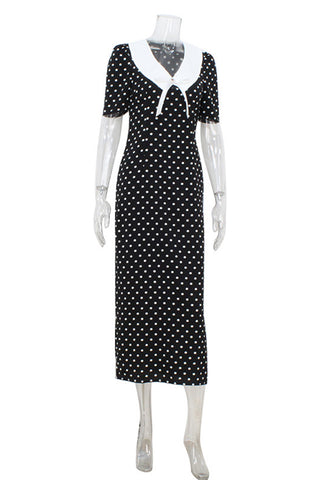 Polka Dot Midi Dress with Collar