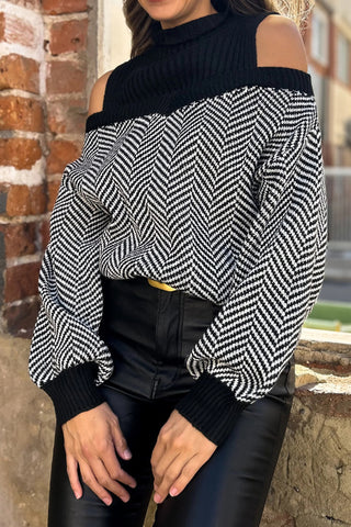 Cold Shoulder Chevron Sweater