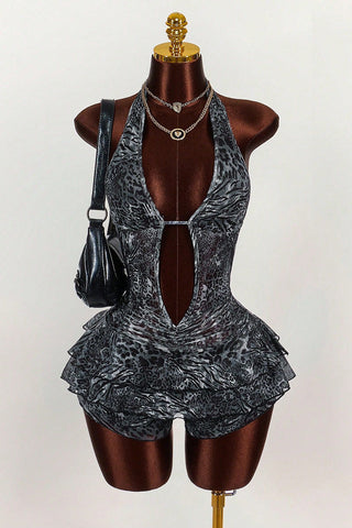 Halter Neck Leopard Print Casual Dress