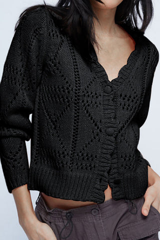 Button-Front Textured Cardigan