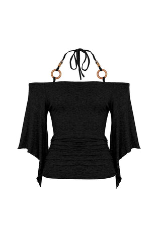 Off-Shoulder Ruched Blouse with Tie Straps