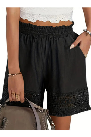 Lace-Trimmed High-Waist Casual Shorts