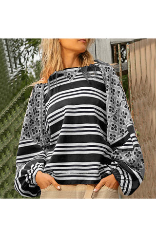 Striped and Floral Pattern T-Shirt