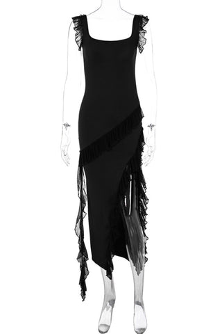 Ruffle Trim Asymmetric Dress