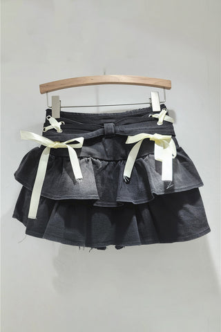 Layered Ruffle Mini Skirt with Bows