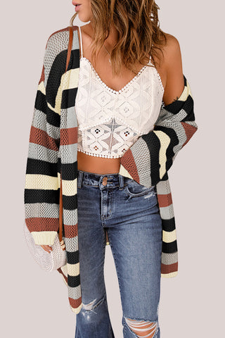 Striped Open-Front Knit Cardigan